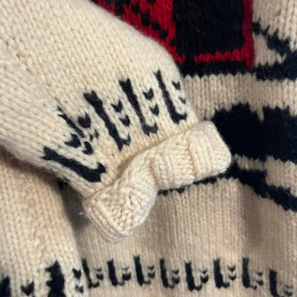 Cowichan Curling style Vintage 1960's Wool Sweater, Bulldozer - Picture 8 of 16